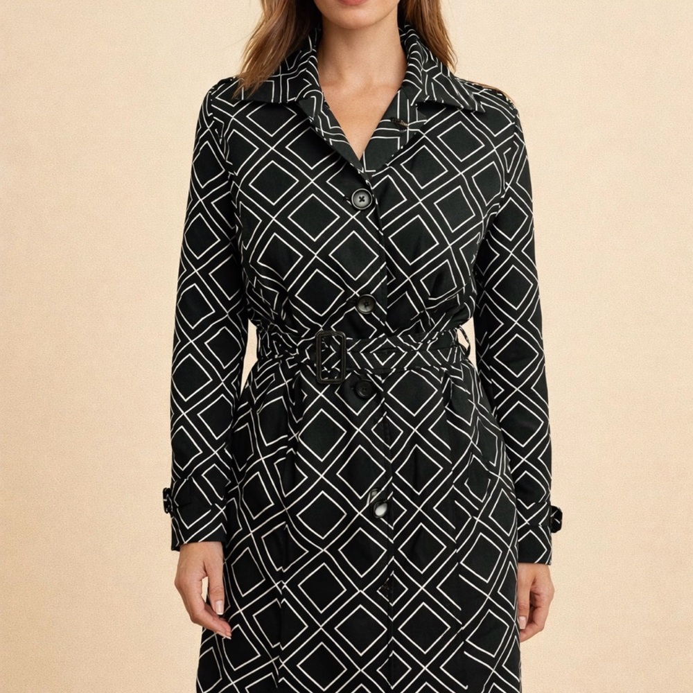 Banana Republic Geometric Black and White Trench Coat with belt - Picture 3 of 12